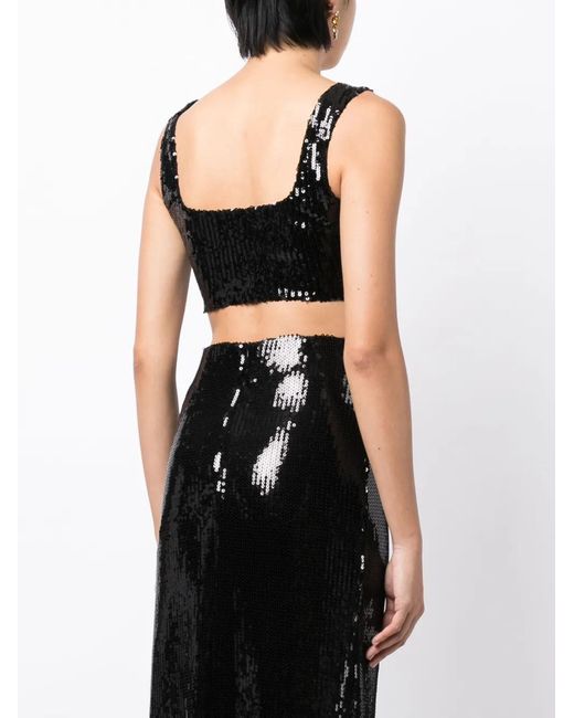 Galvan Black Beating Heart Sequin Crop Top