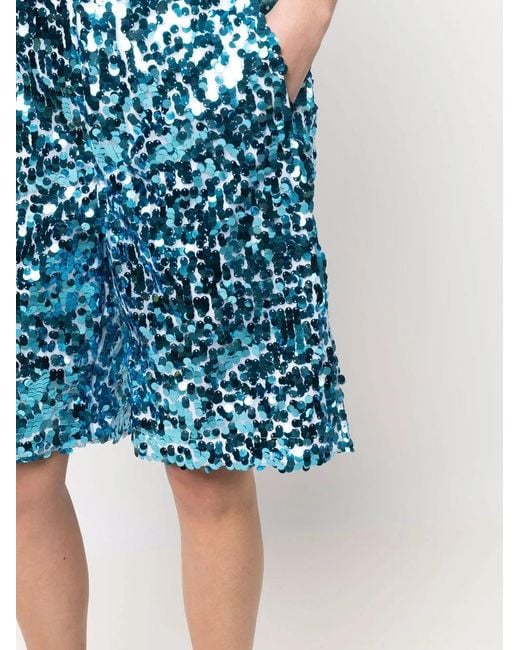 Plan C Blue Sequinned Bermuda Shorts