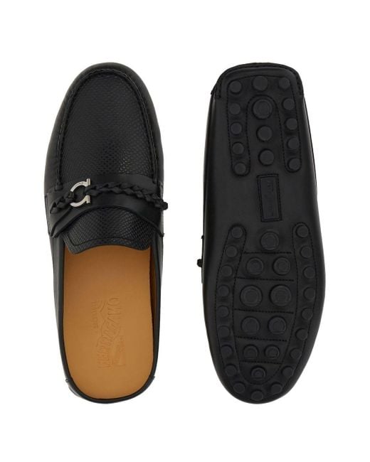 Ferragamo Black Grand Embossed Leather Loafer for men