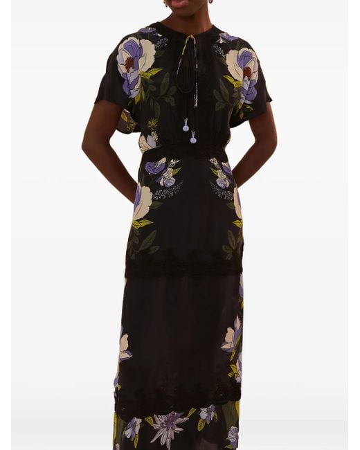 Vestido con estampado floral y ribete de encaje Farm Rio de color Black