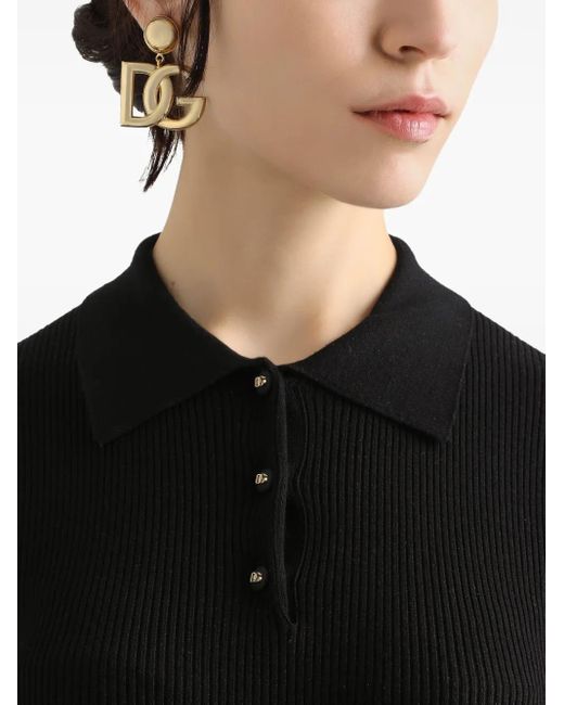 Dolce & Gabbana Black Ribbed Polo Top