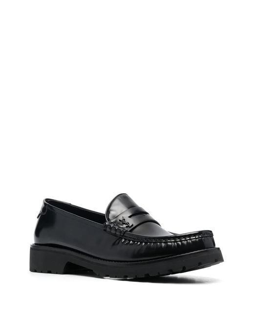 Saint Laurent Black Le Loafer High Shine Finish Flat Shoes for men