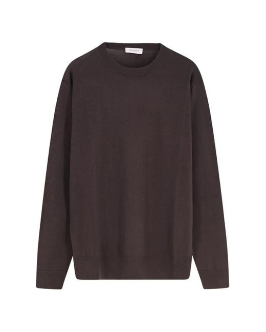Bramani Cashmere Brown Ribbed-Trim Crew-Neck Sweater for men