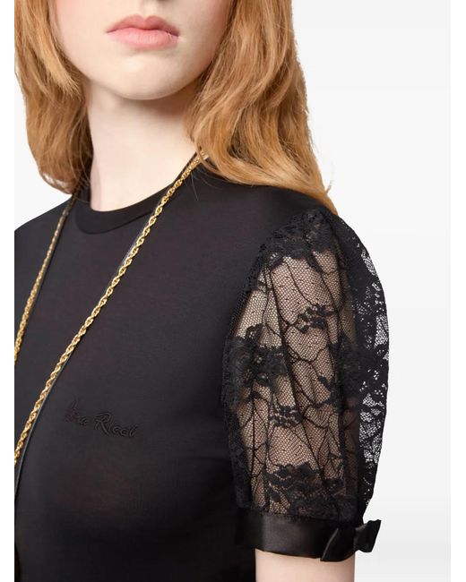 Nina Ricci Black Lace-Embroidered T-Shirt