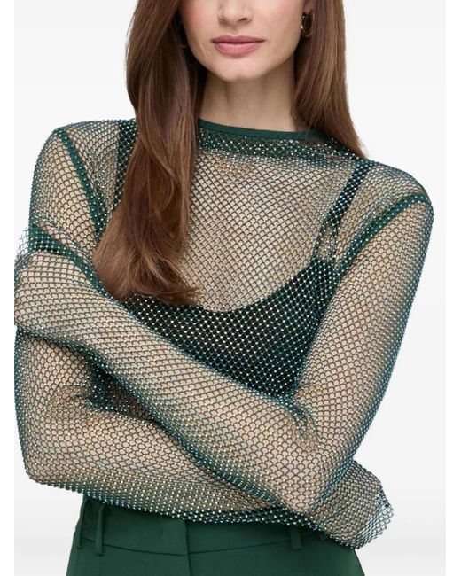 Patrizia Pepe Green Rhinestone-Embellished Mesh Bodysuit