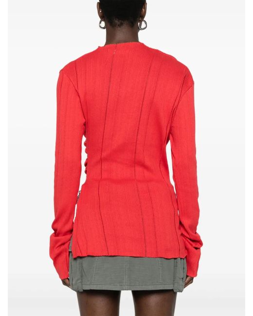 Jade Cropper Red Slit-Detail Knitted Top