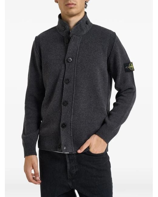 Stone Island Gray Compass Patch Button-Up Sweater for men