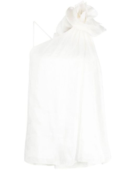 Aje. White Flower-appliqué Linen-silk Top - Women's - Linen/flax/polyester/silk