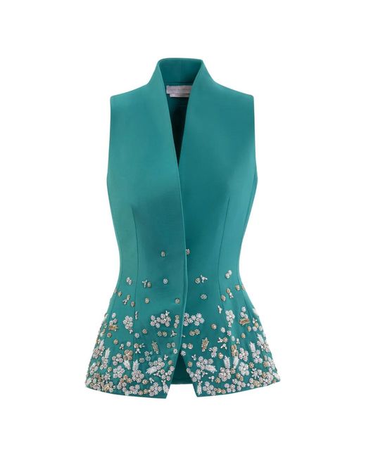 Saiid Kobeisy Green Embroidered Tailored Vest