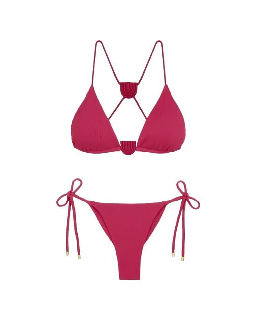 ViX Pink Firenze Yara Textured-Finish T-Back Bikini Top