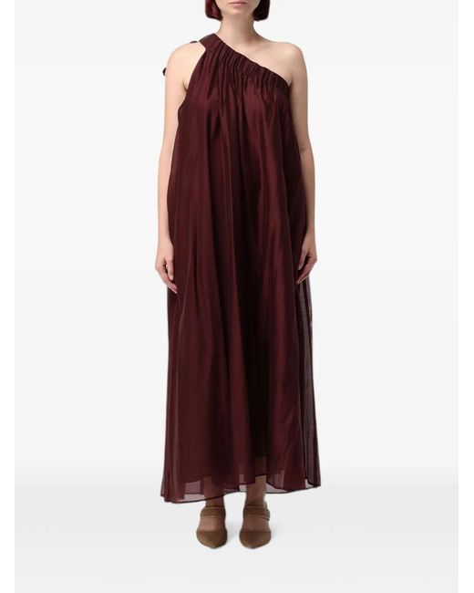 MEIMEIJ Red One-Shoulder Pleated Maxi Dress