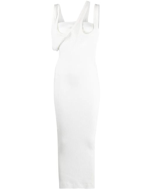 The Attico White Ribbed Jersey Midi Dress