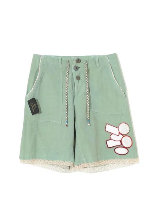 Undercover Green Appliqué Layered Shorts