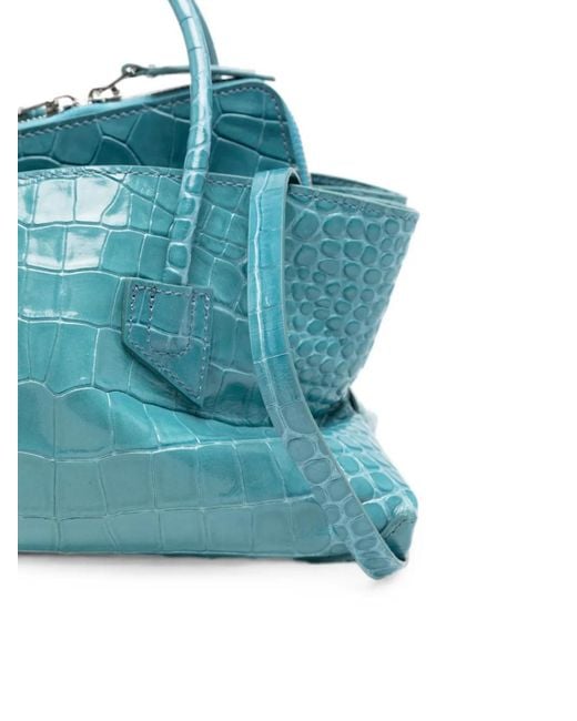 The Attico Blue Mini La Passeggiata Croc-Effect Tote Bag