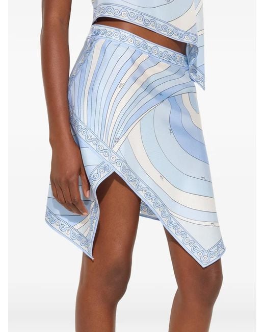 Emilio Pucci Blue Iride-Print Silk Scarf Skirt