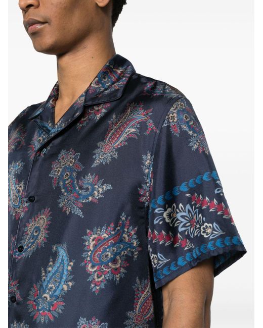 Etro Blue Paisley-print Silk Shirt for men