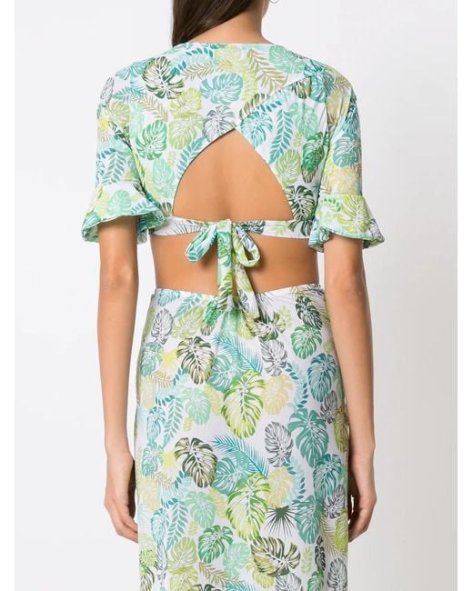 Amir Slama Green Palm Leaf Print Cropped Top