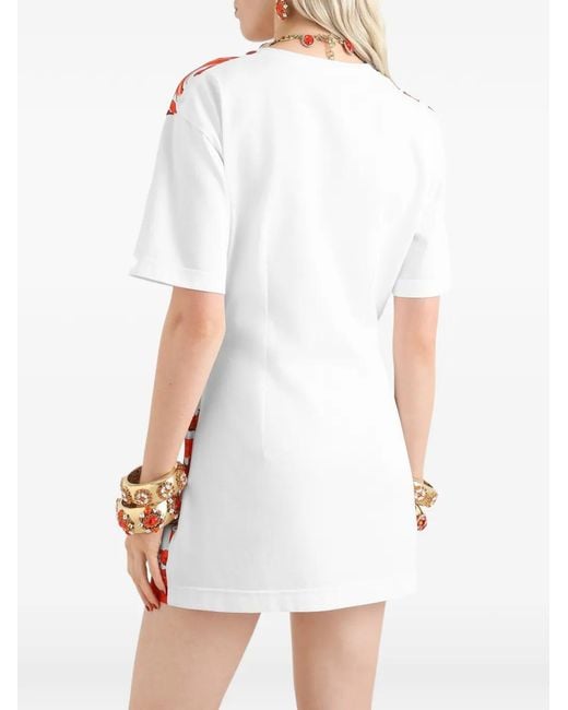 Dolce & Gabbana Red Majolica-Print Jersey And Twill Mini Dress