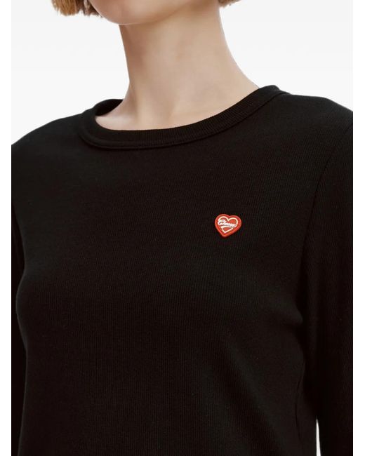 Chocoolate Black Heart-Patch Ribbed T-Shirt