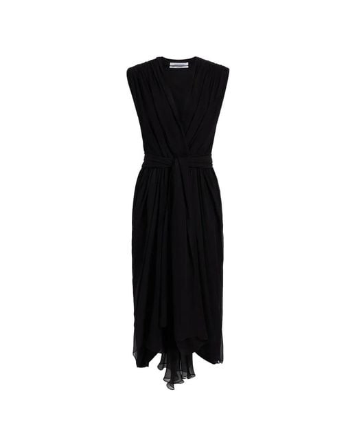 Another Tomorrow Black Gathered Midi Dress