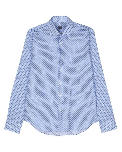 Fedeli Blue Mix-print Poplin Shirt for men
