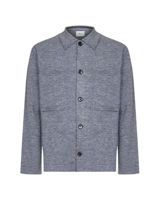 NN07 Blue Button-Up Wool Sweater for men