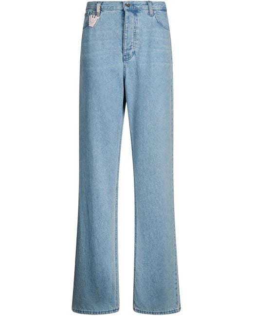 Liu Jo Blue Bejewelled-Charm Straight-Leg Jeans
