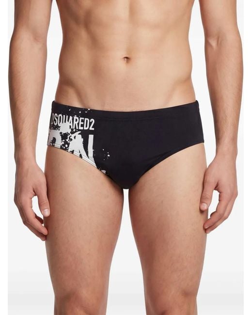 DSquared² Black Logo-Print Swim Trunks for men