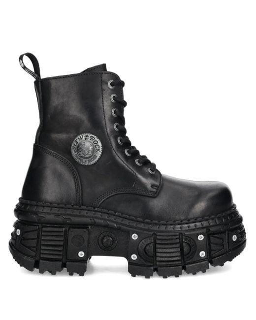 New Rock Black 100Mm Lace-Up Boots