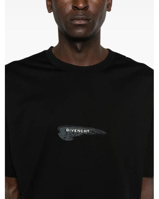 Givenchy Black Logo-Embroidered Wings-Print T-Shirt for men
