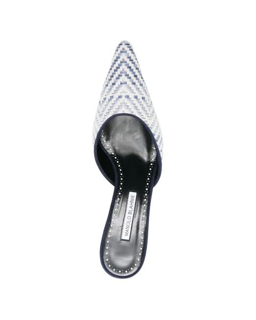 Manolo Blahnik White Carolynemu Raffia Mules
