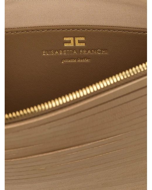 Elisabetta Franchi Brown Fringed Leather Clutch Bag