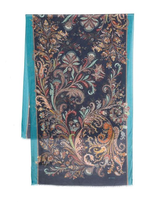 Etro Ausgefranster Schal mit Paisley-Print in Blue für Herren