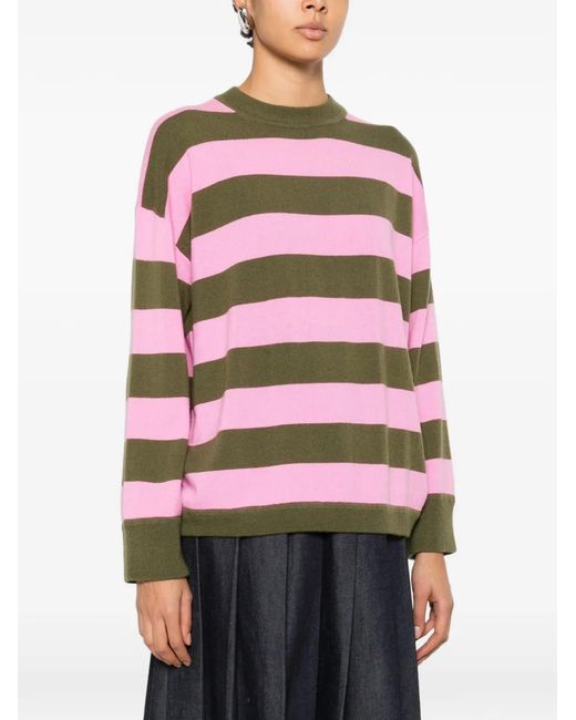 Allude Gray Striped-Pattern Sweater