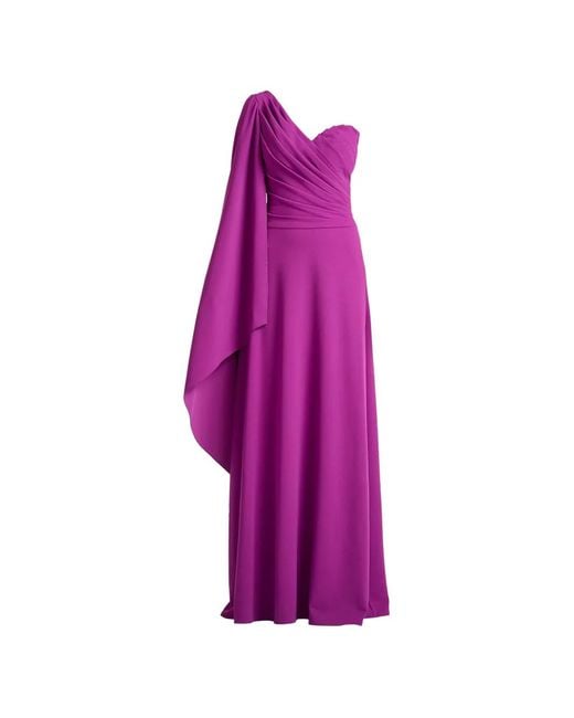 Tadashi Shoji Purple Alney One-Shoulder Draped-Sleeve Maxi Dress