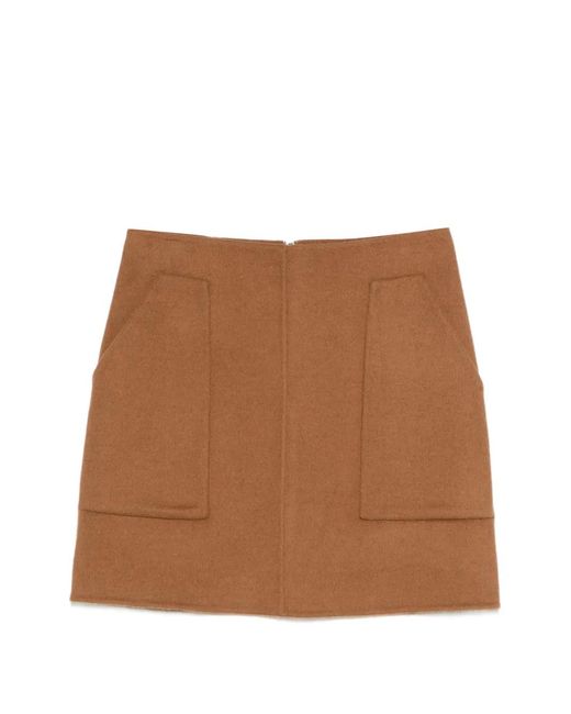 MAISON 123 Brown Camellia Patch Pockets Mini Skirt