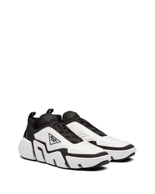 prada techno stretch sneakers on feet