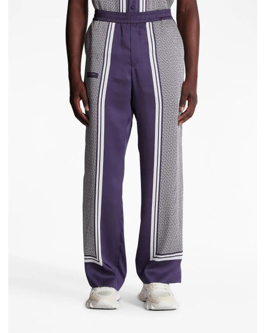 Balmain Purple Vertical-Print Straight-Leg Trousers for men