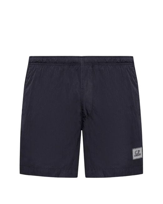 C P Company Blue Chrome-R Nylon Swim Shorts With Logo Label for men