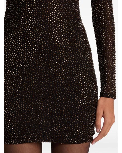 Alice + Olivia Black Verziertes Delora Minikleid mit langen Ärmeln