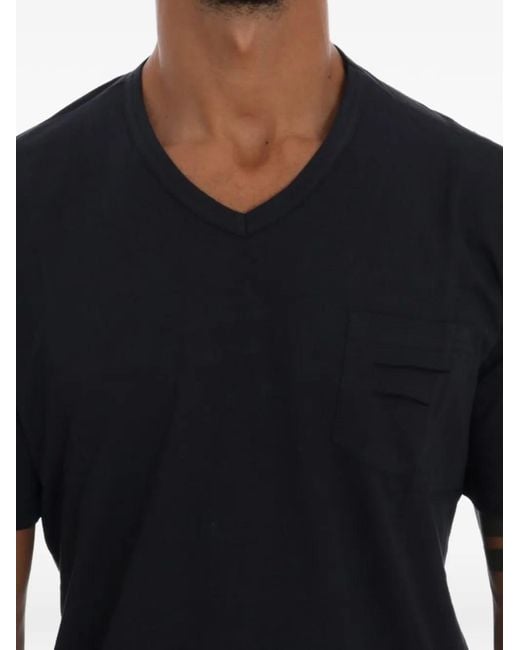 Daniele Alessandrini Black Patch-Pocket V-Neck T-Shirt for men