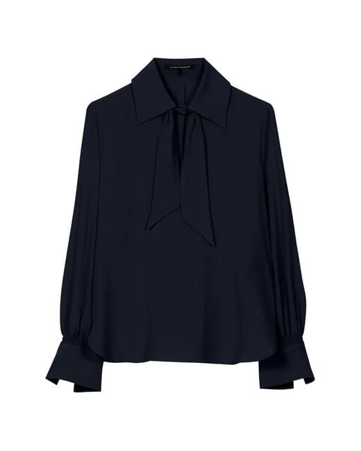 Luisa Cerano Blue Tie-Neck Blouse