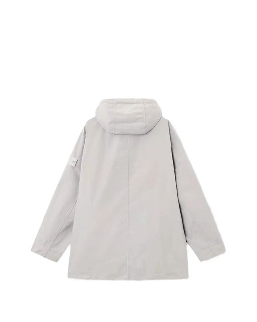 Stone Island White David Light-Tc Hooded Logo-Patch Jacket for men