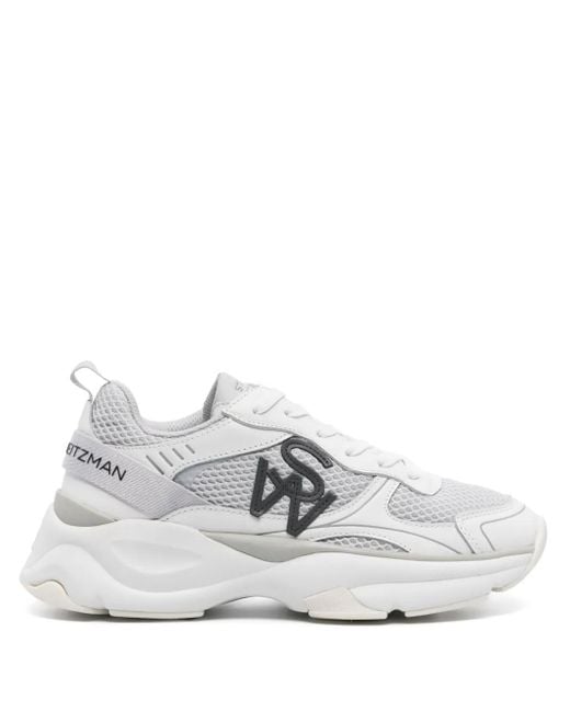 Stuart Weitzman White Logo-Patch Mesh Chunky Sneakers