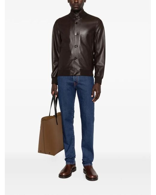 KIRED Black Buttoned Leather Jacket for men