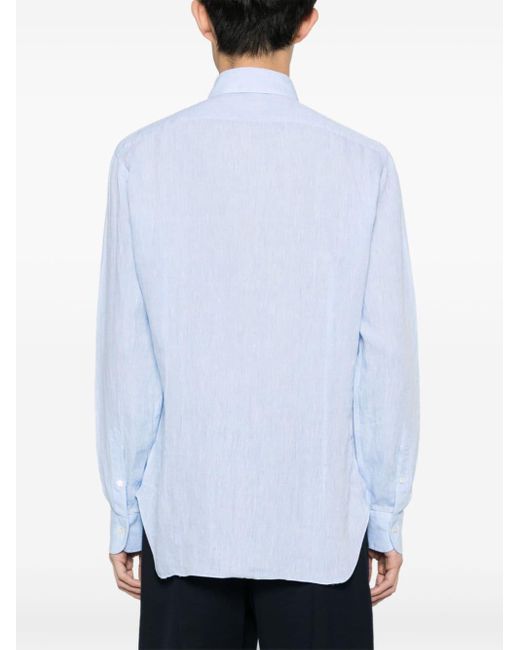 Barba Napoli Blue Long-sleeves Linen Shirt for men