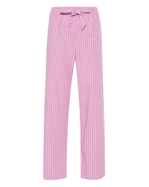 Tekla Pink Gestreifte Pyjama-Hose aus Popelinle