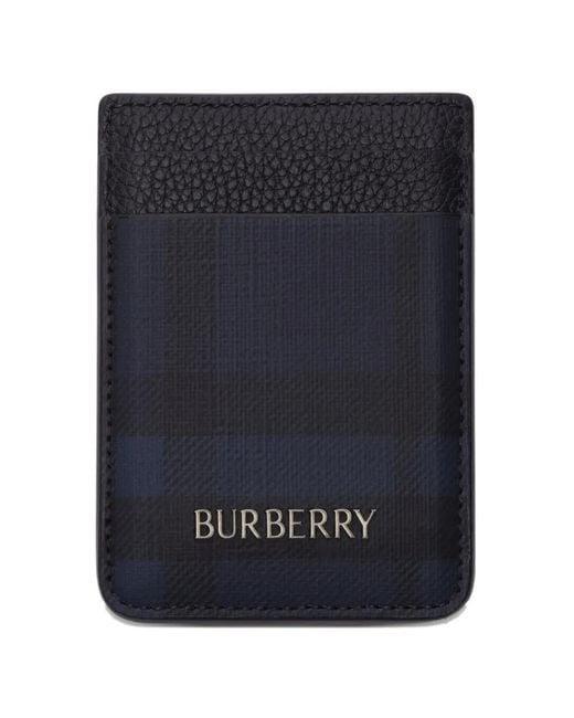 Burberry Blue City Check Magnetic Card Case for men