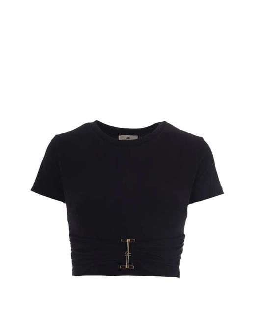 Elisabetta Franchi Blue Logo-Plaque T-Shirt