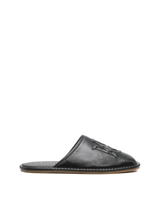 Amiri Black Ma Appliqué Leather Slippers for men